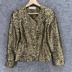 Magid Bernard Blazer Women 4 Black Floral Button Up V-Neck Logn Sleeve Classic